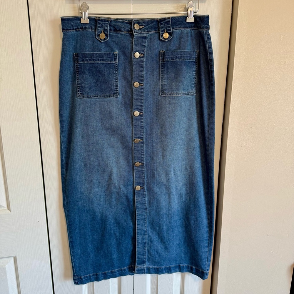 d. jeans High Waist Denim Button Front Skirt - Size 14 - Picture 2 of 6
